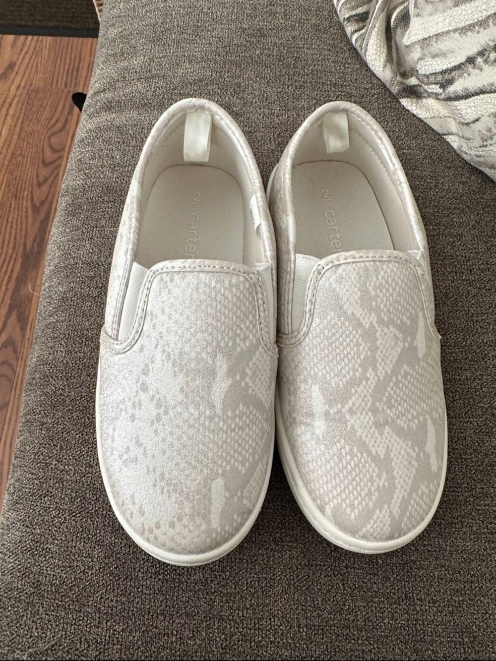Carter's Girls' White Slip-On Sneakers with Subtle Snake Print